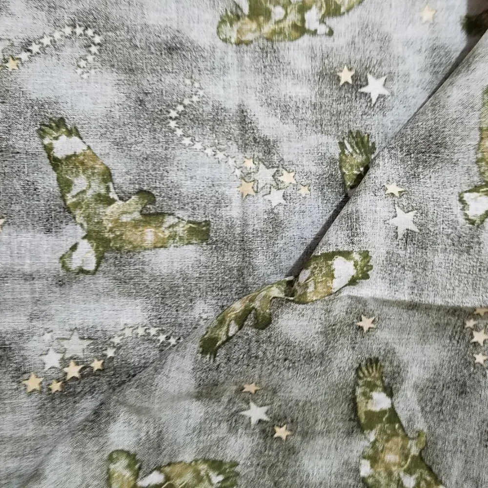 Fabric Traditions Patriotic Camo Eagles Green with Gold Sparkles 34 Inches